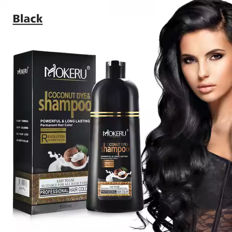 Mokeru Fast Dye Black Shampoo Long Lasting Black Hair Shampoo Organic Permanent Coconut Hair Dye Sha