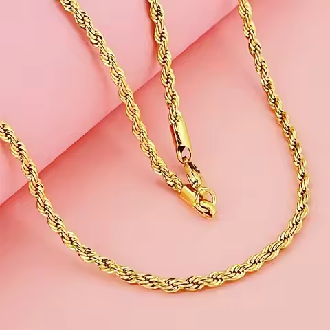 Unisex 24K Gold AU999 3MM Twist Rope Necklace - 24K/AU999 pure gold 3MM twist, durable design, ideal
