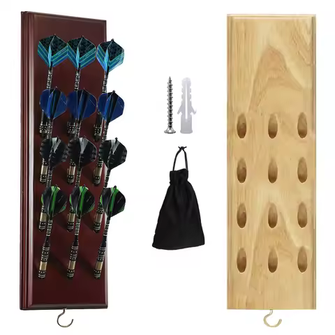 Solid Wood Wall Mounted Dart Holder/Stand with Accessory Storage Bag Displays 4 Sets of Steel/Soft T