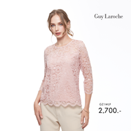 เสื้อผู้หญิง Guy Laroche Luxury Lace Blouse เสื้อเบลาส์ ผ้าลูกไม้ คอกลมแขนยาว มีซับด้านใน ตกแต่งแผ่นป้ายโลโก้ Guy Laroche สีทอง (GZ1WLP)