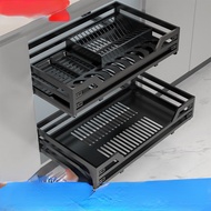 Nano Black 304 Pull-out Basket Stainless Steel Damping Buffer Cabinet Pull-out Basket Drawer Dish Rack Double-Layer Kitchen Dish Basket/Kitchen Cabinet Dish Rack / Dish Drainer