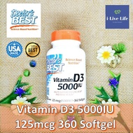วิตามินดี 3 Vitamin D3 5,000 IU (125mcg) 360 Softgels - Doctor's Best D-3