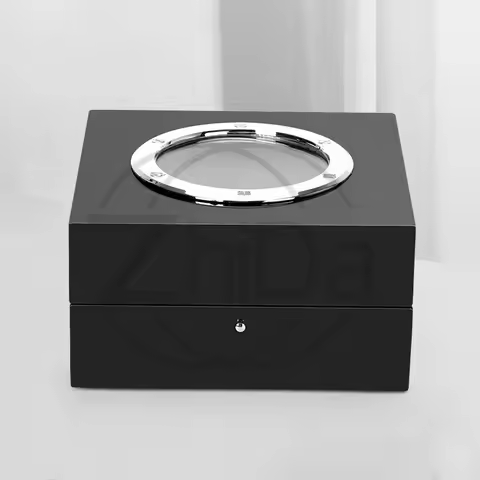 Black Paint Wooden Watch Box, PU Leather Jewelry Storage Gift Box, Export Model