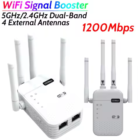 1200Mbps WiFi Signal Booster 4 External Antennas 5GHz/2.4GHz Dual-Band Wireless Signal Range Extende