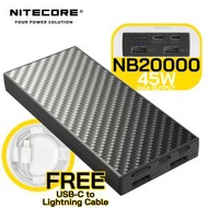 NITECORE - NB20000 超輕碳纖+18w PD雙向快充+QC3.0 外置充電器, IPX5防水