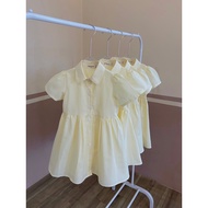 Baby girl Dress, babydoll form short-sleeved Yellow striped shirt Dress-Yellow Dress