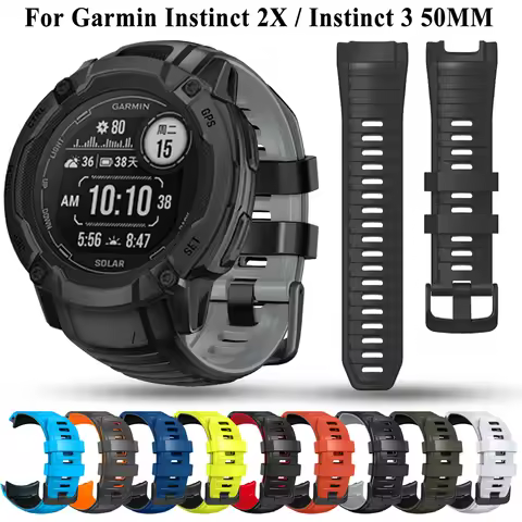 For Garmin Instinct 2X Solar/Instinct 3 50mm Smartwatch Bands Silicone Men Watch Strap Watchband Bra