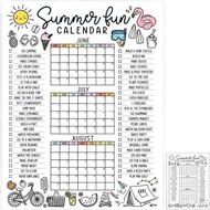 Summer Bucket List Planner Calendar - 3 Month June July August Activity Poster for Kids Family Vacat