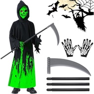 Halloween Skeleton Costume for Kids Grim Reaper Cosplay for Party Masquerade, Haunted House, Glowing
