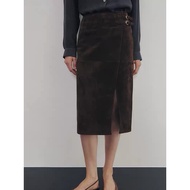 DPS Genuine Korean Dongdaemun Korea Daigou ELBORN Leather Side Slit Buckle Skirt coco m.moi Midi