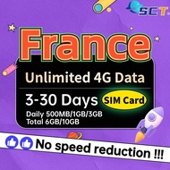 SCT France SIM Card Daily 2GB/Total 10GB 3-30 Days Unlimited 4G Data Europe SIM For 34 countries