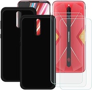 FZZ 2 Pcs Black Case + 3 x Tempered Glass for ZTE Nubia Red Magic 5S, Screen Protector Protective Film and Gel Flexible TPU Soft Cover Silicone Protection Shell for ZTE Nubia Red Magic 5S (6.65")