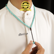 Kalung Tasbih Batu Akik Pirus Persia ASLI Biru Super Natural Urat Emas 99 Butir