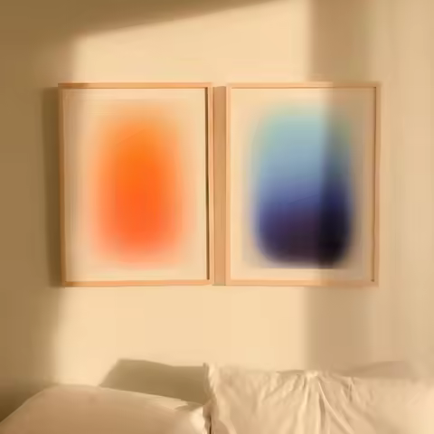 Modern , Minimalist, Wall Art, Gradient Swoosh Blue Orange, HD Canvas Print Poster, Home Living Room