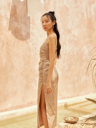 (Mid year sale starts 25 June 10 am) lookbookthesignature michelle dress silk beige ชุดเดรสไปงาน