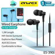 Awei ES-390i Gaming Wired Earphone Stereo Sound Headphone In-Ear Earphone 1.2M Length Awei ES390 Awe