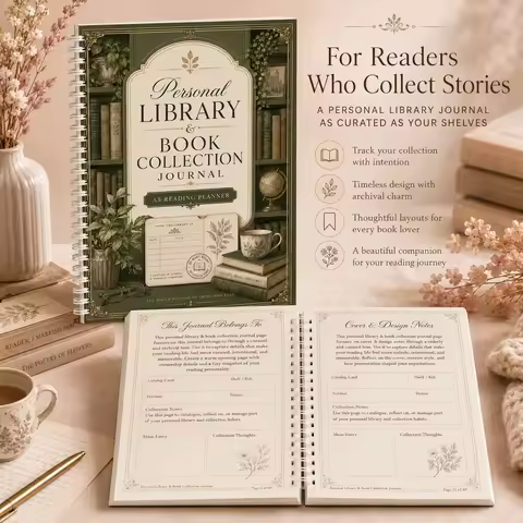 A5 Book Collection Journal Notebook and Personal Library Planner, Elegant Reader Organizer for Track