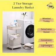 2 Tier Laundry Storage Basket With Wheels Dirty Cloth Trolley Basket / Trolley Bakul Baju Kotor