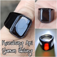 CINCIN BATU AKIK NATURAL YAMAN WULUNG HITAM - KECUBUNG API MINIMALIS OCTAGON TITANIUM HITAM