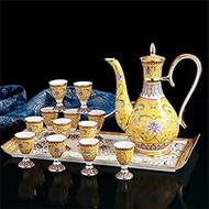 MMLLZEL Enamel Color Wine Set Home Chinese Antique Court High Cup Ceramic Wine Pot Yellow Wine Glass