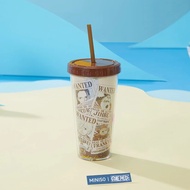 Ly Cốc Nhựa Uống Nước có nắp và ống hút MINISO Phong Cách ONE PIECE