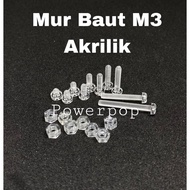M3 Acrylic Nut and Bolt AcrylicBENING M3x4 M3x5 M3x6 M3x8 M3x10 M3x15 M3x12 M3x20 M3x25 Nut and Bolt