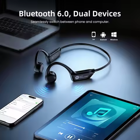 HiFi Walker Bone Conduction Headphones Bluetooth 6.0, Open Ear Wireless Sports Earphones with Microp
