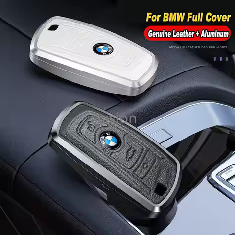 Genuine Leather Aluminum Remote Car Key Fob Cover Case Holder Shell Keychain For BMW 1 3 5 6 7 X3 X4