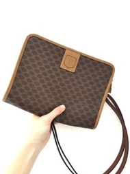 中古二手Celine macadam clutch凱旋門老花皮革側背孭揹腋下手拿包手袋