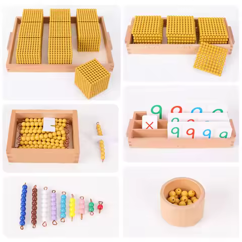 Montessori Golden Beads Bank Game Mathematics Materials for Decimal System Learning Educational Equi