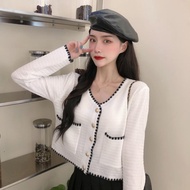 Onefashionmall atasan wanita terbaru 2023 Crop Top Kardigan Rajut Wanita Lengan Pendek Outer Sweater