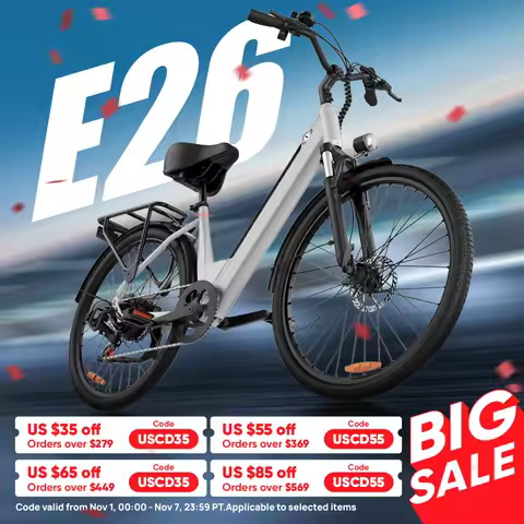Peak 750W E26 Electric Bike for Adults | 48V 10.4Ah Removable Battery, Top Speed 20MPH, 26''X2" Stan