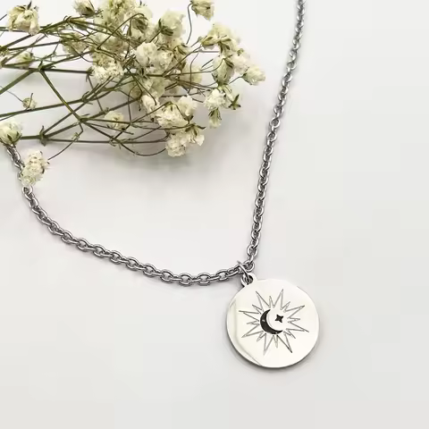 TV Series The Eclipse Ayan Khaotung Cosplay Necklace Circular Pendant Metal Choker Chain Moon Star C