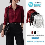 Women's Long-Sleeved Office Shirt Soft, Cool, Wrinkle-Free Silk 2KJeans_Bigsize AT9064