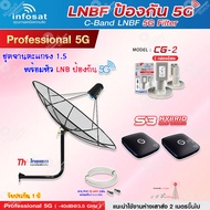 Thaisat C-Band 1.5M (ขางอยึดผนัง 53 cm.) + Infosat LNB C-Band 5G 2จุด รุ่น CG-2 + PSI S3 HYBRID 2 กล่อง พร้อม สายRG6 20 m.x2