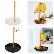 [Dolity2] Kitchen Fruit Basket Banana Holder Rack PP Wood Metal Fruit Organizer for Home Countertop 