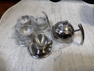 不鏽鋼長嘴茶壺連四隻杯