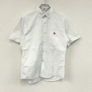 BURBERRY BLACK LABEL短袖羈扣襯衫，飾有刺繡徽標，白色，2 碼，古著