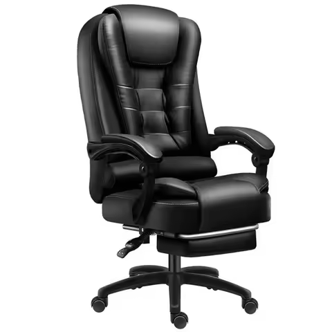 Rotatable Massage Office Chair High Back Latex Cushion 7 O'Clock Leather Comfortable With Footrest I