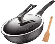 ZGSH Cooking Utensils Wok, Non-stick Pan, 30cm, Less Fumes, Induction Cooker Safety (Color : Black, Size : 30cm)