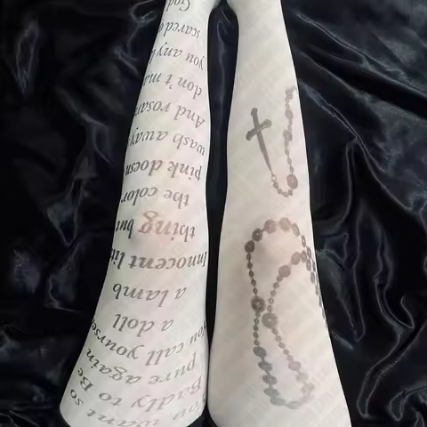 Y2k Style Harajuku Punk White Letter Print Long Socks Women Girls 2000s Y2K JK Cosplay Cute Stocking