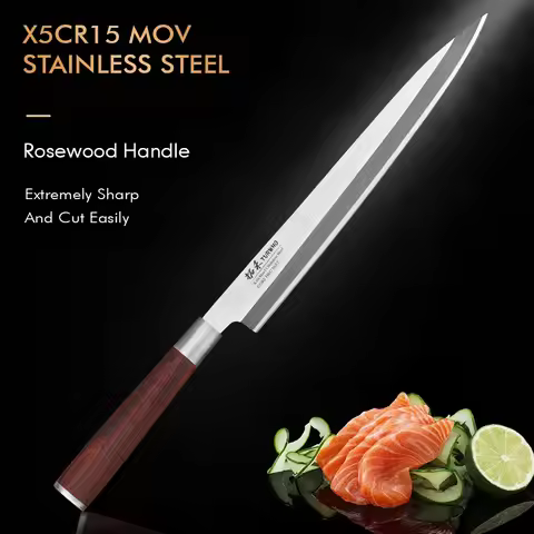 TURWHO 240mm Filleting Knife X5Cr15MoV High Carbon Steel Kitchen Knives Japanese Sashimi Sushi Salmo