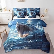 Erosebridal Shark 7 Pcs Comforter Set Twin,3D Shark Bed in a Bag with Flat Sheet and Fitted Sheet,Na