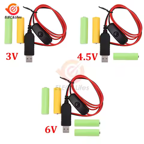 Universal 3/4.5/6V AA LR6 Battery 3V AAA Battery Eliminator USB Power Supply Cable With Switch for E
