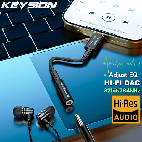 KEYSION Adjust EQ Type-C to 3.5mm USB DAC Audio HiFi Decoder 32bit/384kHz ADC 48kHz HD Headphone Amp
