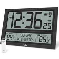 WallarGe Extra Large Atomic Clock with Indoor Outdoor Temperature, Ultra Clear 4.5'' Numbers Display