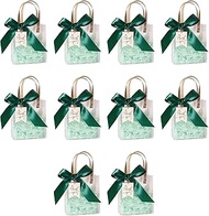 Chinflly 10 Pack PVC Gift Bags with Handles,Frosted Tote Bag Wedding Gift Bag with Ribbon and Raffia,Shopping Bags for Christmas Party Favors Weddings,Dark Green