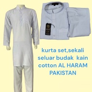 kurta set,sekali seluar budak lelaki puteh kain cotton lumbut AL HARAM PAKISTAN