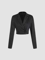 Cider Stripe Button Crop Blazer เสื้อครอปเบลเซอร์แขนยาวผู้หญิง เสื้อครอปสูทผญ ลุคทำงาน ลุคสวยหรู