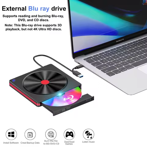 External Blu-ray Drive, USB 3.0 & Type-C Blu-ray Recorder Burner,DVD/CD/BD Player Reader Writer Opti